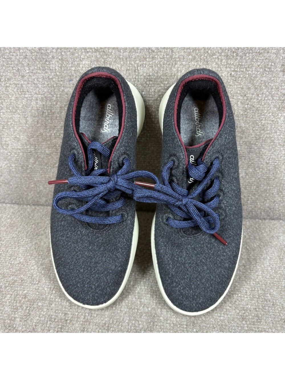 Allbirds Women’s Lace-Up Wool Runner 2 Sneakers Dark Gray/Thunder Red Sz 8